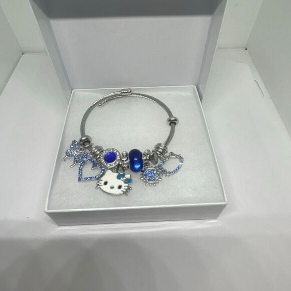 Hello Kitty Jewelry - 💙 Sanrio Hello Kitty Blue Charm Bracelet – Adjustable Cable Bangle